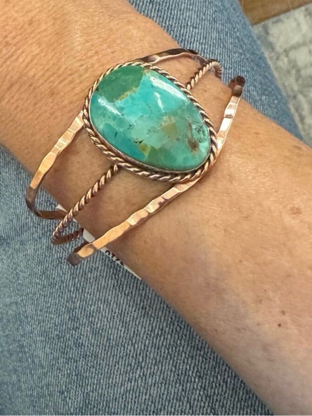 Green Mojave Turquoise Copper Cuff Bracelet Western Boho Artisan Statement